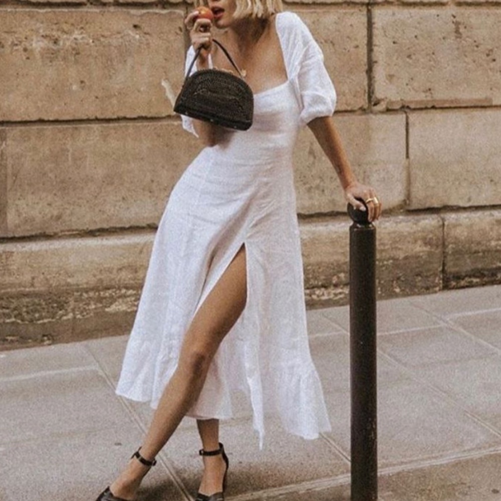 NWT A Classic Piece Reformation Belgium Linen Midi Dress - White - Picture 2 of 11